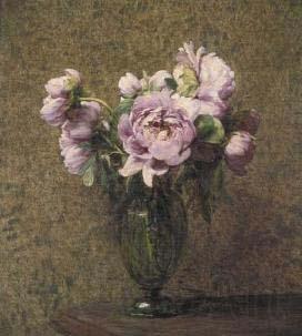 Henri Fantin-Latour Glazen vaas met pioenen.